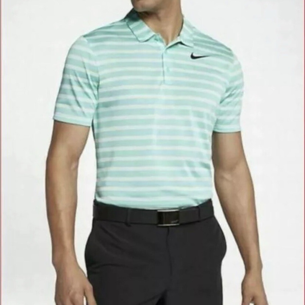 Nike Men's Polo Shirt - Light Green Stripes